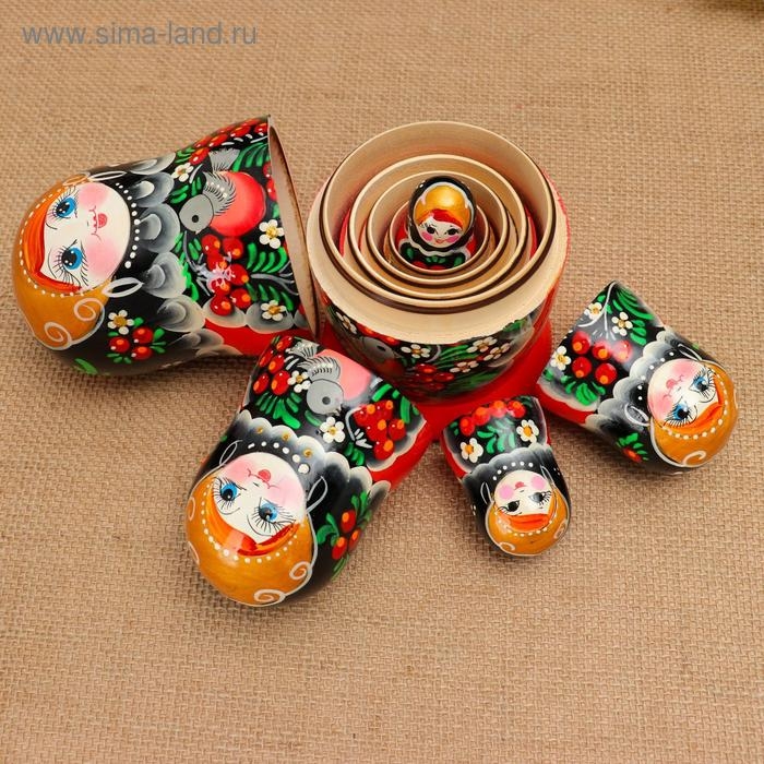 Матрёшка «Снегири в рябине», чёрный платок, 5 кукольная, 15 -18 см Матрёшка «Снегири в рябине», чёрный платок, 5 кукольная, 15 -18 см