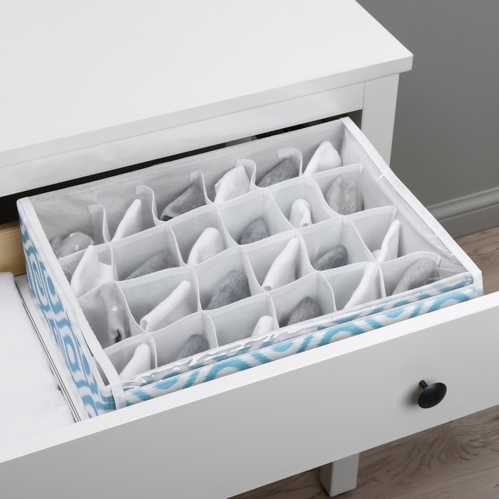 Органайзер для хранения белья Доляна «Лагуна», 24 ячейки, 38×30×10 см, цвет бирюзовый Органайзер для хранения белья Доляна «Лагуна», 24 ячейки, 38×30×10 см, цвет бирюзовый