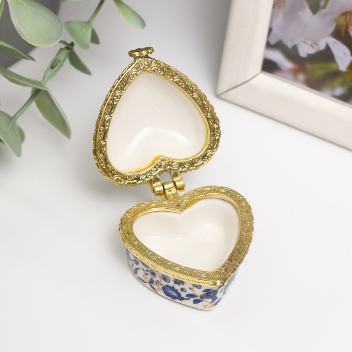 Шкатулка керамика сердце Шкатулка керамика сердце "Синие сказочные цветы" 4,2х4,7х3 см