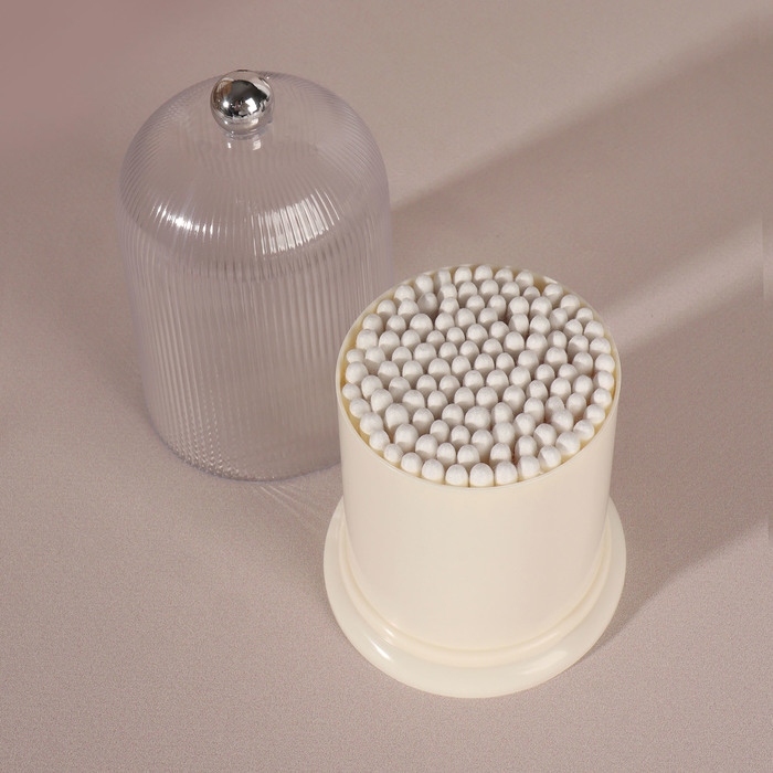 Органайзер для ватных палочек, с крышкой, d = 7,4 &times; 11,6 см, цвет молочный/прозрачный