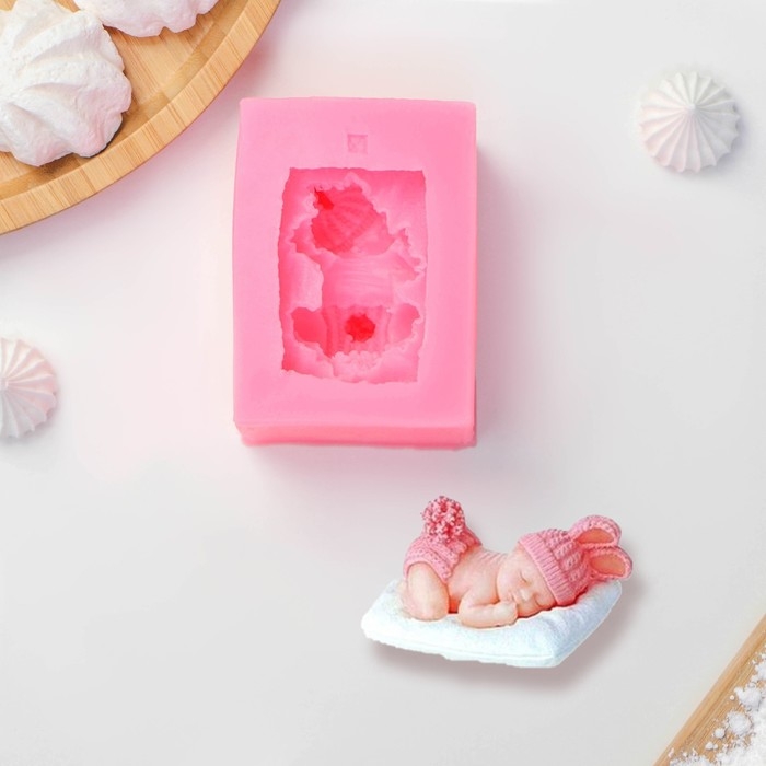 Молд Доляна «Сонный ребёнок», силикон, 9×6 см, цвет розовый Молд Доляна «Сонный ребёнок», силикон, 9×6 см, цвет розовый