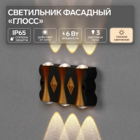 Светильник фасадный &laquo;Глосс&raquo;, FSD-045, 6 Вт, 3000К, 3 луча, IP65, 220 В, пластик, черный