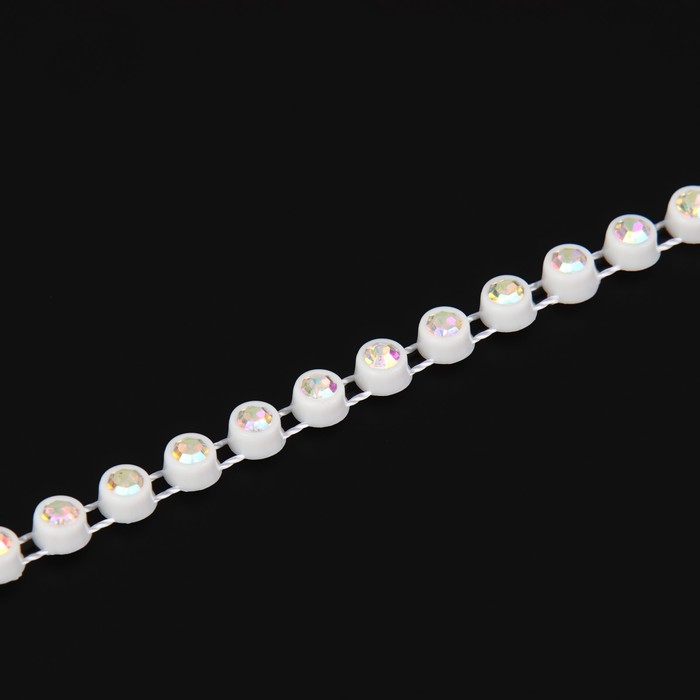 Стразы на нитях, с голографией, 4 мм, 9 &plusmn; 1 м, цвет белый