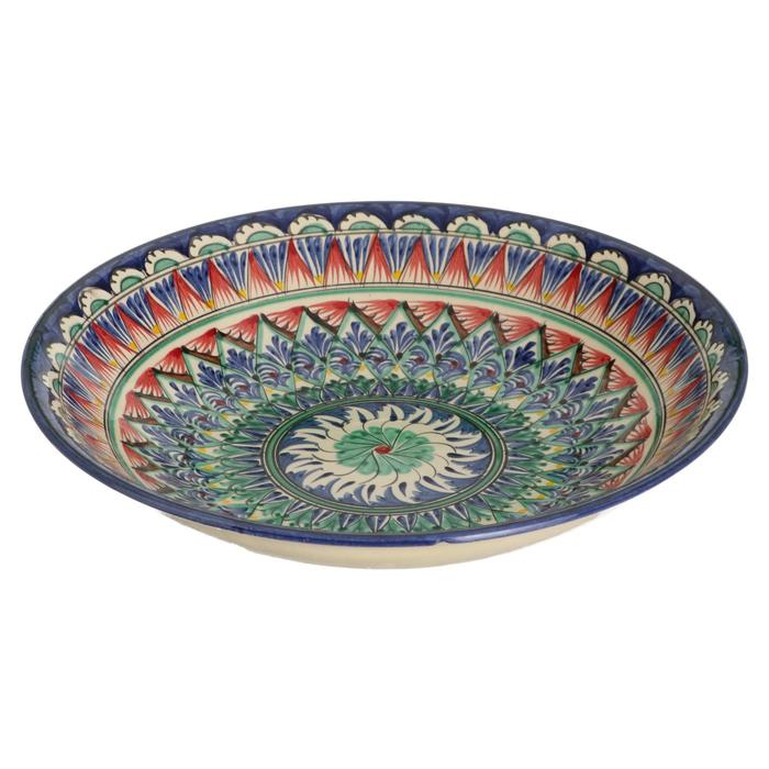 Ляган Риштанская Керамика "Узоры", 33 см, синий микс, глубокий