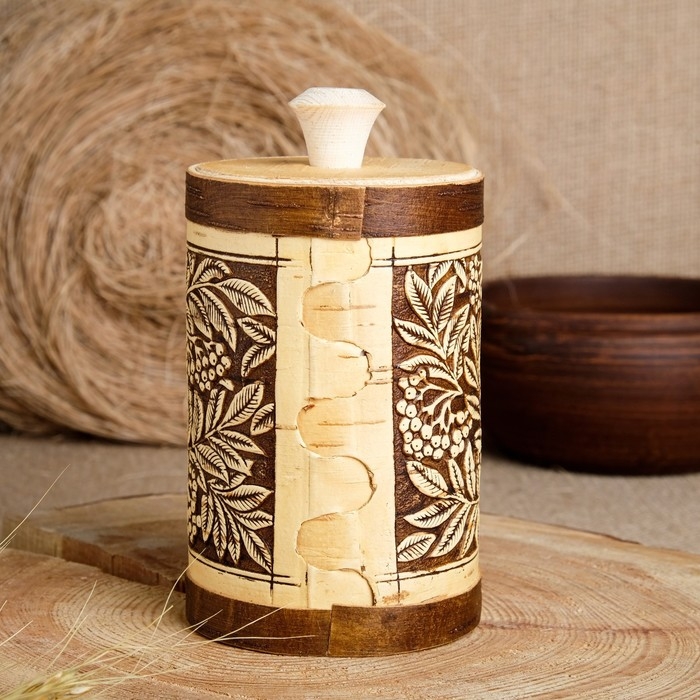 Туес Туес "Гроздья рябины" Д8см, СОЛЬ, береста