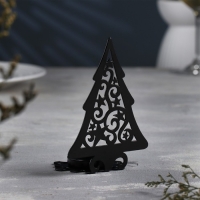 Новый год Подсвечник "Ёлка со звездами" металл на одну свечу, 6,6х10х13 см, черный