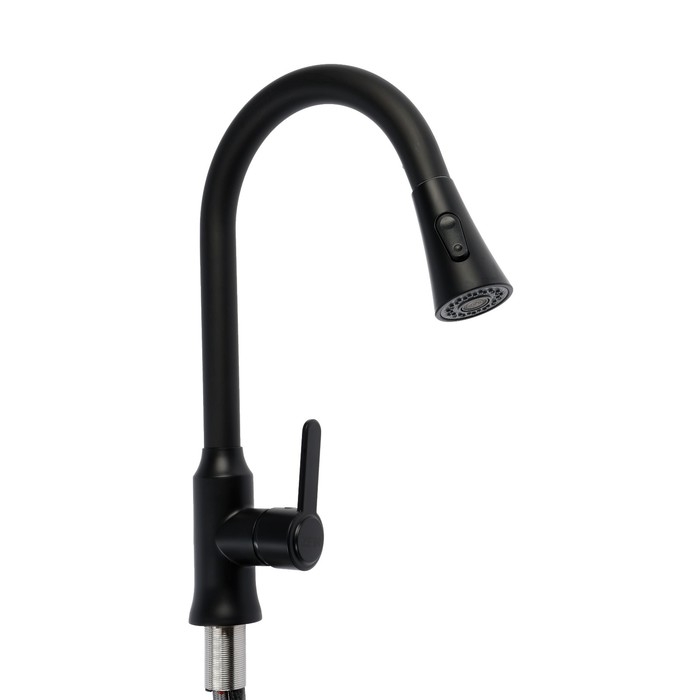 Смеситель для кухни ZEIN Z3708, вытяжной излив, аэратор 2 режима, черный Смеситель для кухни ZEIN Z3708, вытяжной излив, аэратор 2 режима, черный