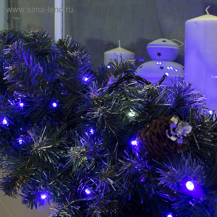 Гирлянда &laquo;Нить&raquo; 10 м, IP44, УМС, тёмная нить, 100 LED, свечение синее, мерцание белым, 220 В