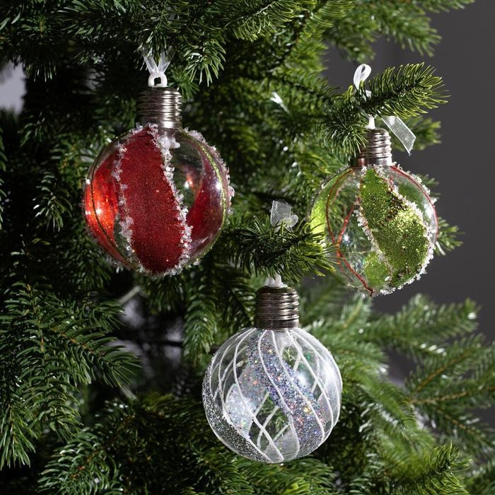 Набор ёлочных шаров &laquo;Шары с блёстками&raquo; 3 шт., батарейки, 5 LED, свечение белое