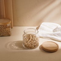 Банка стеклянная для хранения сыпучих продуктов SL Home &laquo;Валенсия&raquo;, 1 л, 12&times;11,5 см, с деревянной крышкой