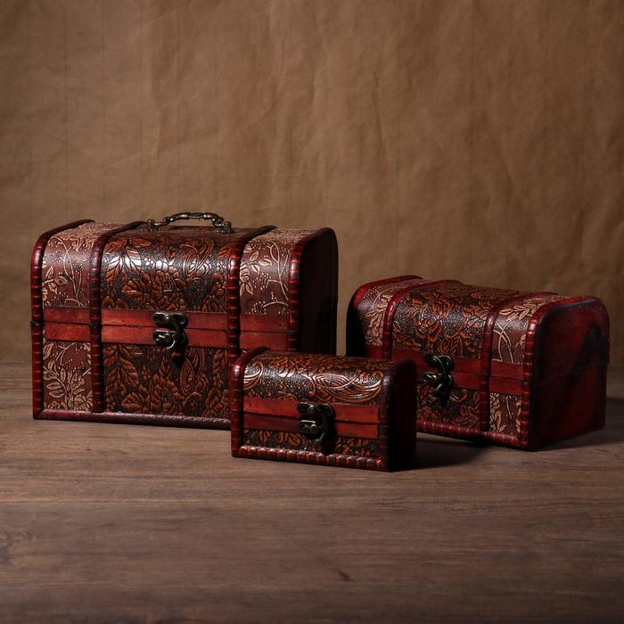 Шкатулка сундук дерево набор 3 шт узор Шкатулка сундук дерево набор 3 шт узор "Лютики" МИКС 22х15х15 см