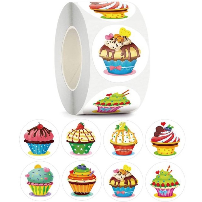 Наклейка бумага Наклейка бумага "Пирожное" d=2,5 см 500 шт в рулоне 3х6,5х6,5 см