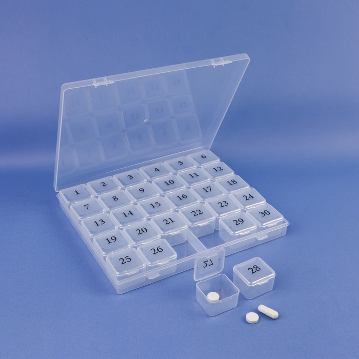 Таблетница - органайзер на месяц, 21,3 &times; 17,5 &times; 2,7 см, 30 секций, цвет прозрачный