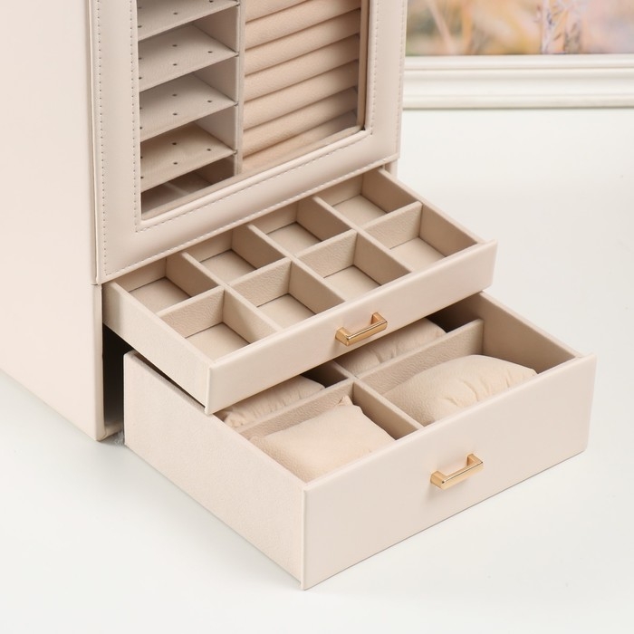 Шкатулка кожзам для украшений Шкатулка кожзам для украшений "Архивариус с двумя ящичками" белая 20х15,5х28 см