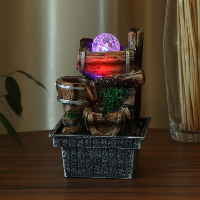 Фонтан "Бочки на брёвнах" 13х13х21 см (с подсветкой)