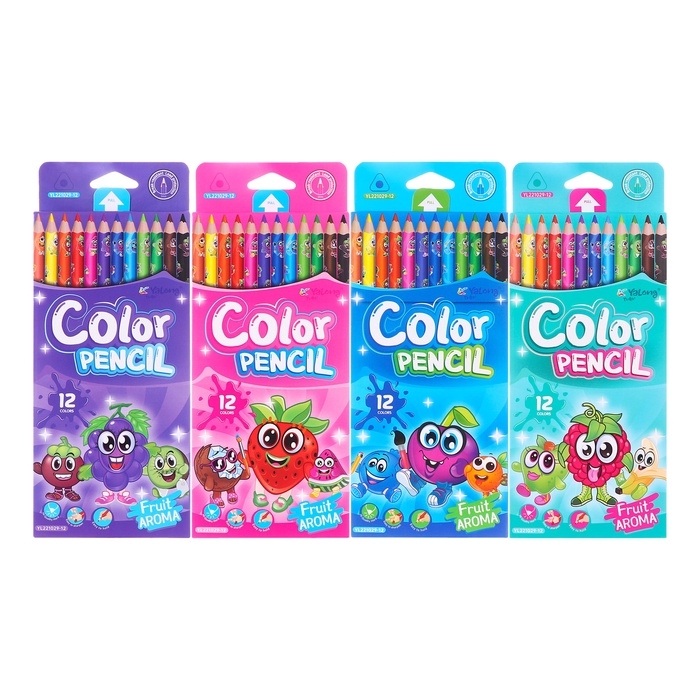 Карандаши 12 цветов в картон коробке, ароматизированные,треугольные, деревян. Фрукты МИКС