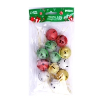 Бубенчики, набор 12 шт., размер 1 шт: 3&times;3 см, цвет серебряный, золотой, красный, зелёный