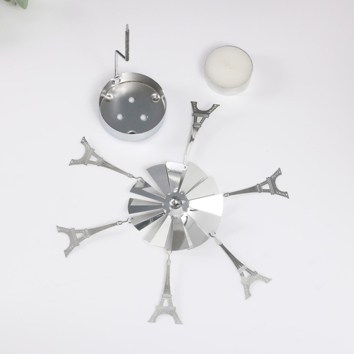 Подсвечник металл на 1 свечу Подсвечник металл на 1 свечу "Карусель. Париж" d=5 см серебро 7,5х7,5х13 см