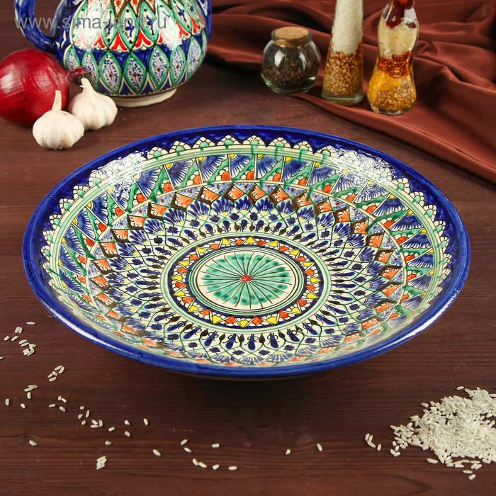 Ляган Риштанская Керамика Ляган Риштанская Керамика "Узоры", 33 см, синий, глубокий