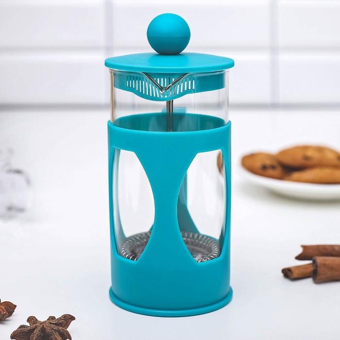 Чайник заварочный френч - пресс Доляна «Оливер», 350 мл, стекло, цвет бирюзовый Чайник заварочный френч - пресс Доляна «Оливер», 350 мл, стекло, цвет бирюзовый