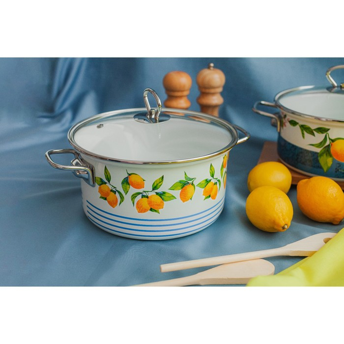 Набор кастрюль Доляна &laquo;Лимоны&raquo;, 3 предмета: 1,9 л, 2,5 л, 3,7 л, стеклянные крышки, индукция