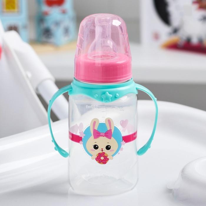 Бутылочка для кормления &laquo;Зайка Полли&raquo;, классическое горло, 150 мл., от 0 мес., цилиндр, с ручками