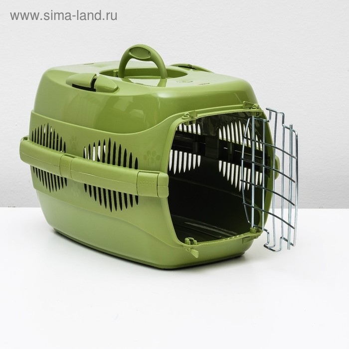 Переноска для животных до 9 кг Переноска для животных до 9 кг "Пижон", металлическая дверь, 43 х 29 х 27,5 см, оливковая