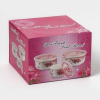 Набор салатников керамических с вакумными крышками &laquo;Ромбики&raquo;, 3 предмета: 300/550/900 мл, цвет белый