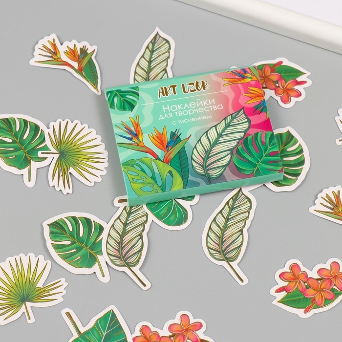 Наклейки для творчества Наклейки для творчества "Экзотические листья" тиснение золото набор 48 шт 9х7х0,8 см