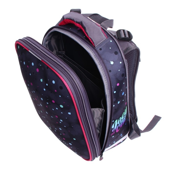 Рюкзак каркасный школьный 38 х 30 х 16 см, эргономичная спинка, Stavia "Кот + горох", серый