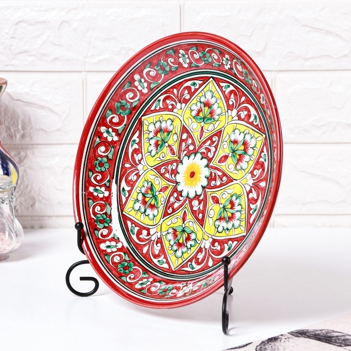 Ляган Риштанская Керамика "Цветы", 25 см, красный