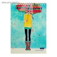 Блокнот-скетчбук А5, 40 листов на гребне "Счастливые моменты", обложка мелованный картон, блок 100 г/м&sup2;, с пошаговыми эскизами, жёсткая подложка