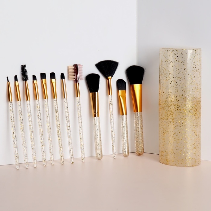 Набор кистей для макияжа, 12 предметов, футляр, цвет МИКС