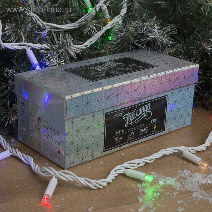 Гирлянда &laquo;Нить&raquo; 10 м, IP65, УМС, белая нить, 100 LED, свечение мульти, 220 В
