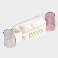 Держатель для зубных щёток с 2 стаканами, на липучках, цвет белый Держатель для зубных щёток с 2 стаканами, на липучках, цвет белый