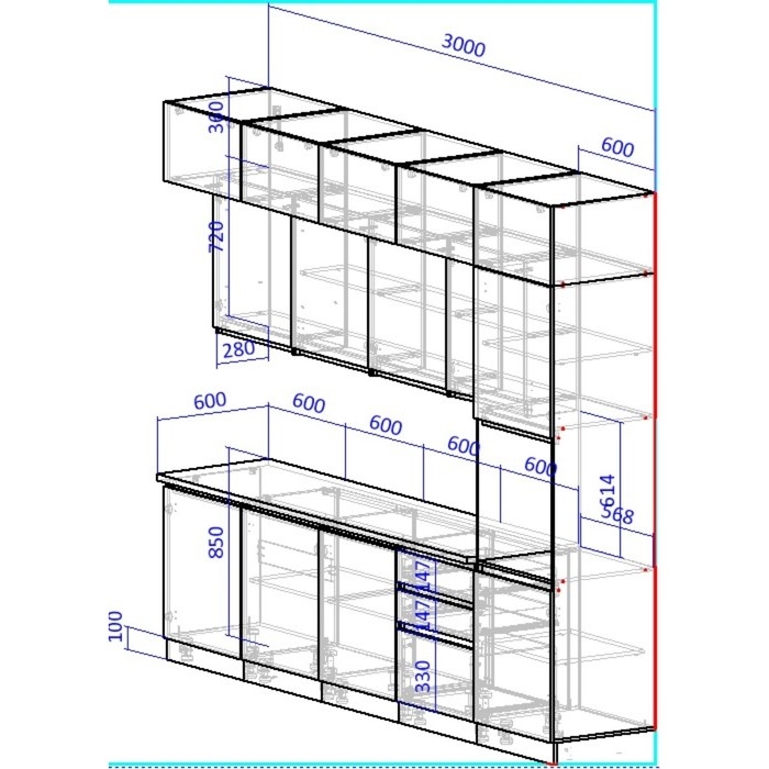 Кухонный гарнитур в потолок 3000 Виктория, Графит