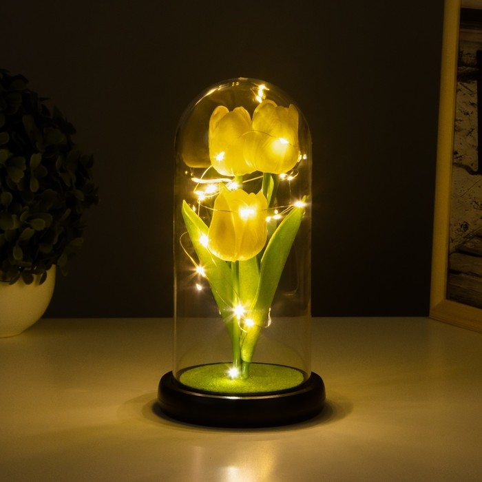 Ночник колба &laquo;Тюльпаны&raquo; LED 3хААА желтый 10,5х10,5х22см