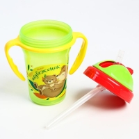 Поильник - непроливайка детский с силиконовой трубочкой &laquo;Мой медвежонок&raquo;, 240 мл., с ручками, цвет зеленый