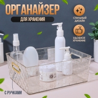 Органайзер для хранения «SHINE», с ручками, 1 секция, 25 × 19,5 × 9,5 см, цвет прозрачный/золотистый Органайзер для хранения «SHINE», с ручками, 1 секция, 25 × 19,5 × 9,5 см, цвет прозрачный/золотистый