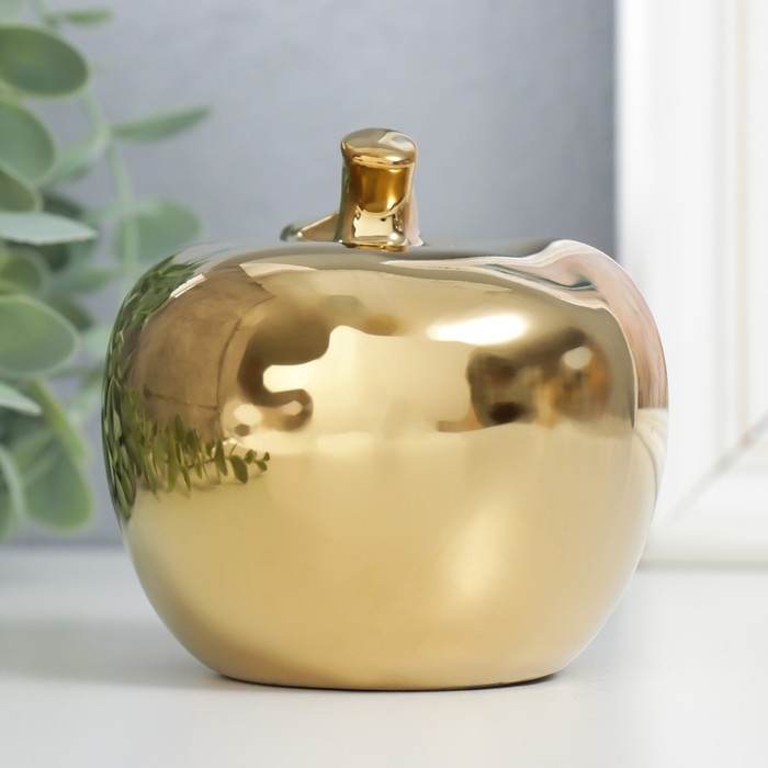 Сувенир керамика Сувенир керамика "Золотое яблоко с листочком" 9,5х10,5х9,5 см