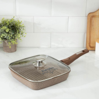 Сковорода-гриль &laquo;Гранит&raquo;, 24&times;24 см, съёмная ручка, стеклянная крышка, антипригарное покрытие, цвет коричневый