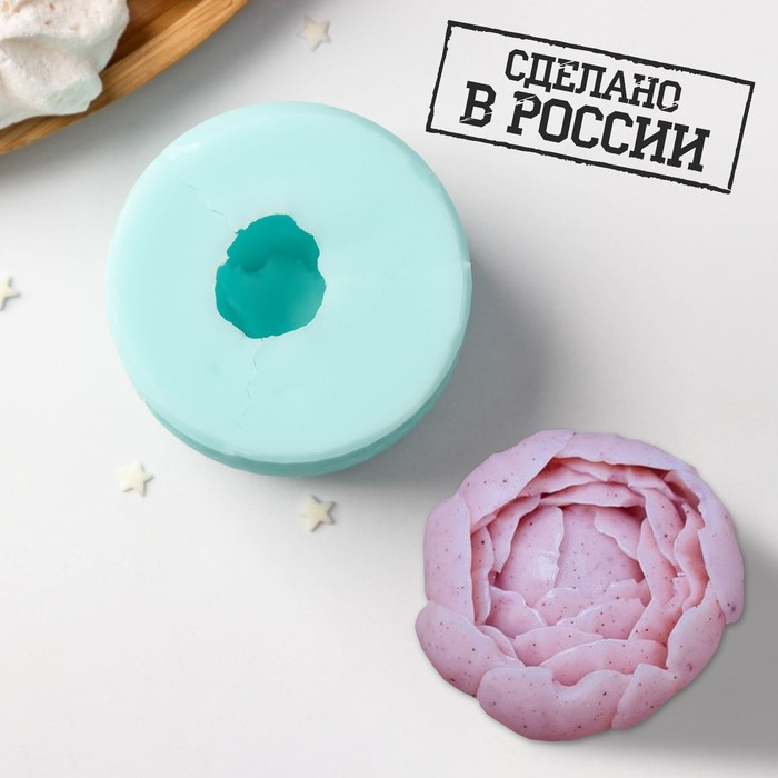 Силиконовый молд Цветок &laquo;Пион&raquo;, d=6 см высота 3,2 см, цвет бирюзовый