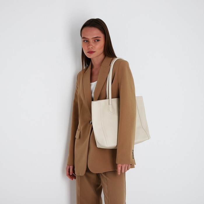 Сумка-шопер женская на молнии, цвет молочный