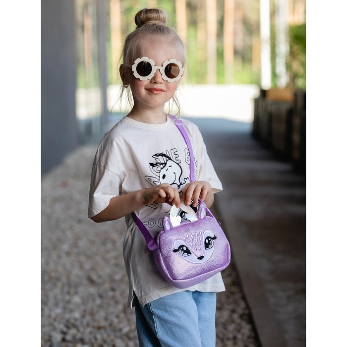 Сумка детская для девочки на молнии, длинный ремень, цвет фиолетовый