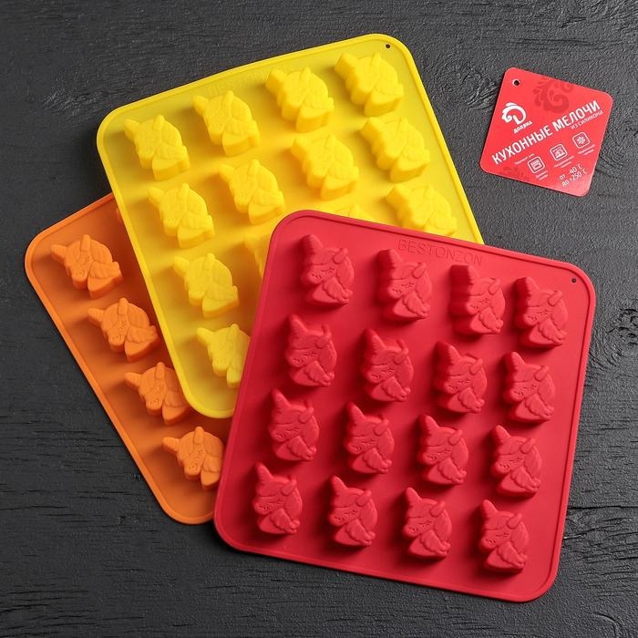 Форма для конфет и шоколада Доляна «Единорог», силикон, 18×18×1 см, 16 ячеек, цвет МИКС Форма для конфет и шоколада Доляна «Единорог», силикон, 18×18×1 см, 16 ячеек, цвет МИКС