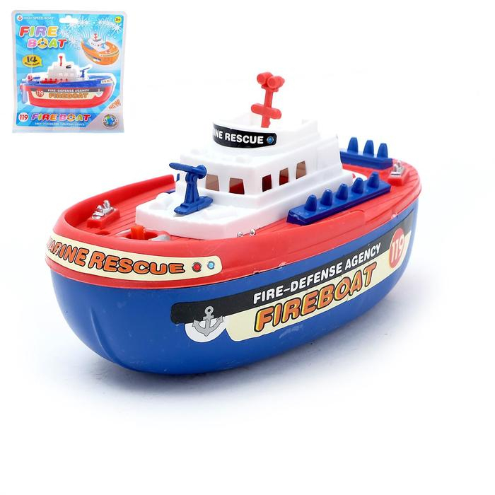 Детский корабль &laquo;Пожарная лодка&raquo;, работает от батареек, брызгает водой