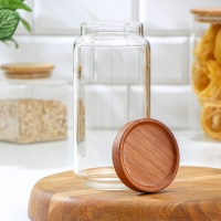 Банка стеклянная для хранения сыпучих продуктов Magistro Village, 900 мл, 9&times;19 см, с деревянной крышкой