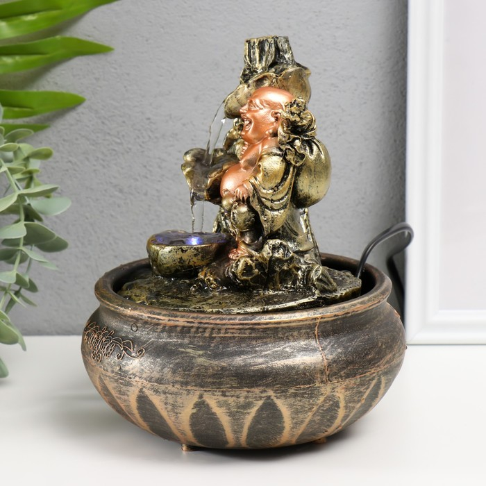 Фонтан настольный с подсветкой Фонтан настольный с подсветкой "Хотей у водопада" 22,5х16х16 см