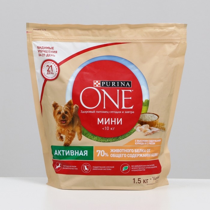 Сухой корм Purina One mini Сухой корм Purina One mini "Активная" для собак мелких пород, курица/рис, 1,5 кг