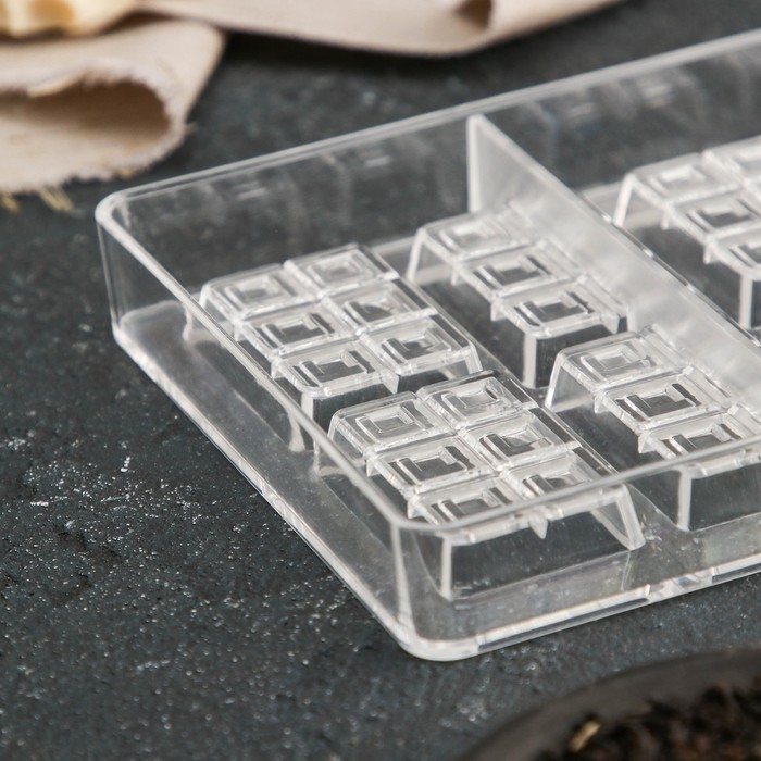 Форма для конфет и шоколада &laquo;Таволетта&raquo;, 20&times;12&times;2,5 см, 10 ячеек 4,2&times;2,8&times;0,8 см, цвет прозрачный